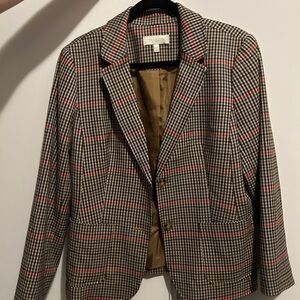 Talbots Checked Blazer in Tan, Brown & Red Windowpane